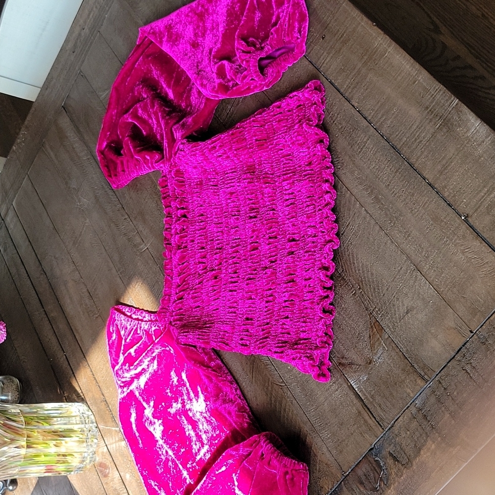 Smocked Velvet Balloon Sleeve Top - Picture 2 of 10